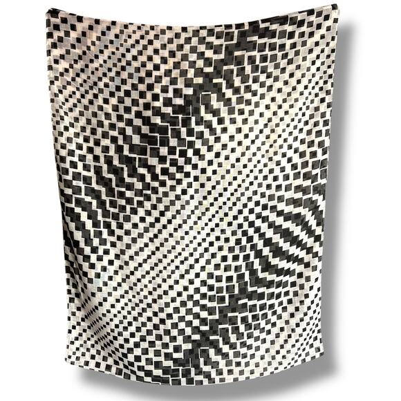 Womens Large Oversized Infinity Scarf Black White Checked Print Lightweight - Picture 1 of 3